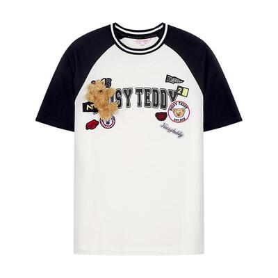 时尚拼色潮流字母圆领短袖T恤衫