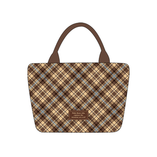 尼睿冬季新款复古格纹手提包上班通勤饭盒袋小巧手拎帆布袋女Q331