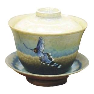 筷子台湾陆羽整套茶具陶瓷新品杯子功夫茶具大号白瓷蓝鹊盖碗单个