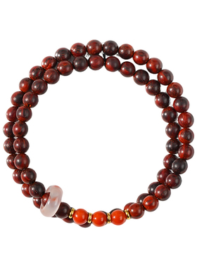 小叶紫檀南红双圈本命年手串