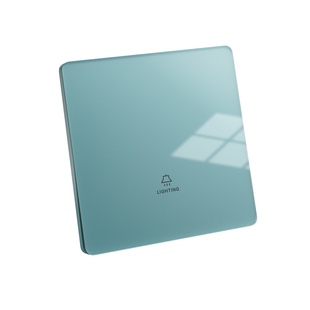 国际电工超薄蓝色钢化玻璃镜面板家用插座带开关双控1开5孔空调扦