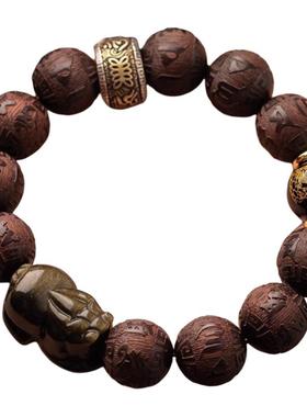 小叶紫檀生肖本命佛手链六字真言转运珠男士女款招财貔貅单圈手串