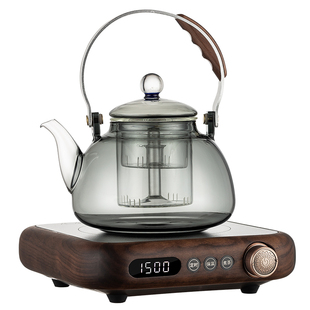 2025新款胡桃木电陶炉煮茶器高硼硅无铅玻璃提梁壶蒸汽白茶煮茶炉