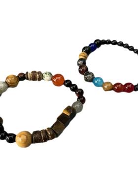 复古黑曜石玛瑙串珠手链男女