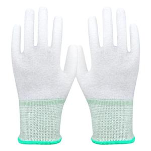 防静电碳纤维PU涂指手套涂掌浸胶防滑耐磨无尘劳保工作业尼龙手套