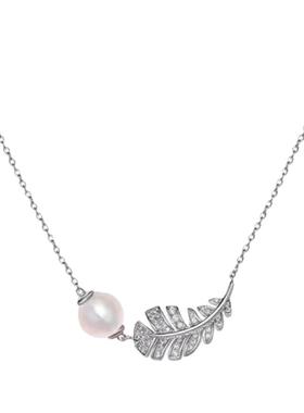 进口D色莫桑石淡水珍珠羽毛项链