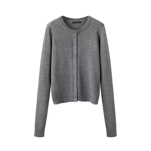 Brandy Girl美式复古圆领长袖针织开衫 bm外套单排扣修身上衣