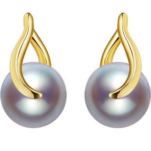 CIRCLE珠宝朱雀系列18K黄金天然蓝灰akoya海水珍珠耳环耳钉女礼物