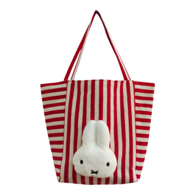 MIFFY米菲春季新条纹帆布玩偶托特包简约高级正反两面背包女百搭