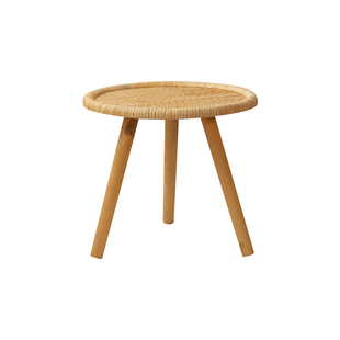 实木藤编小茶几沙发边几民宿简约可移动小圆桌客厅阳台小茶桌床头