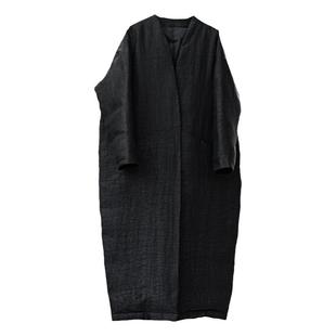 黑色东方立体设计鹅绒长款羽绒服 冬装桑蚕丝高端茧型大衣外套女