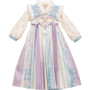 汉服女童冬款2025新款儿童高端仙气古风加绒连衣裙小女孩国风襦裙