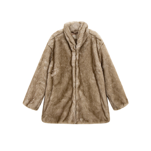 OTHERSTORE 晕染立领中长款皮草外套女冬季新款复古宽松毛毛上衣