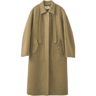 素然WHM 冬季女士轻柔羊毛双面呢系带气质复古大衣