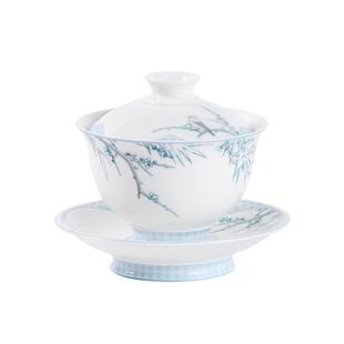 八义陶瓷盖碗三才可悬停旋转四季冬季梅竹泡茶具茶杯新年礼物