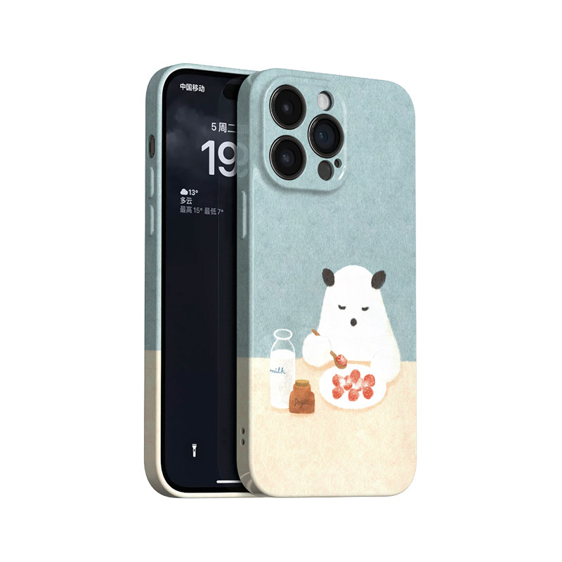 草莓早餐~简约清新小熊ins适用苹果17promax手机壳iphone16华为pura70小米14vivoS30小众iqoo15荣耀400一加13