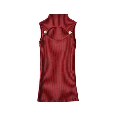 心机胸前镂空小高领无袖背心上衣