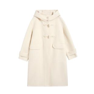 紫涵长款羊毛双面呢大衣女2025冬季新款气质简约保暖连帽毛呢外套