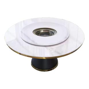 岩板圆桌餐桌电磁炉火锅桌大理石椅组合商用饭店带转盘圆形圆桌子