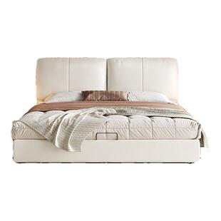 现代简约真皮大床主卧双人床小户型高箱储物婚床2024新款高端大气