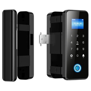 有框玻璃门指纹锁肯德基门智能锁免开孔铝合金门办公室密码锁商铺