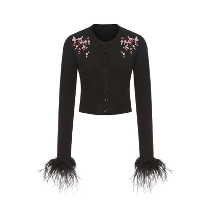 IF BY LAND设计师品牌LOOKNOW早秋新款花朵刺绣可拆卸羊毛开衫