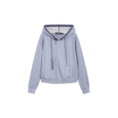 Desigual修身拼色假两件双层连帽拉链开衫女士外套