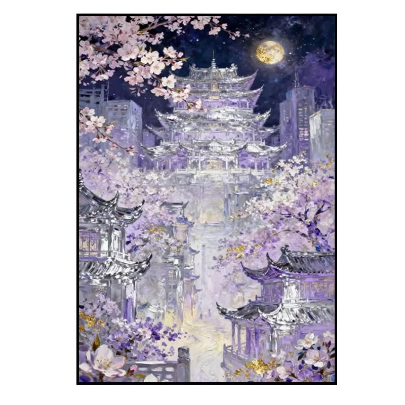 樱花古城钻石画方钻满点钻十字绣