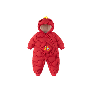 巴拉巴拉宝宝羽绒服连体衣新生婴儿衣服爬服冬装新年红色拜年服厚