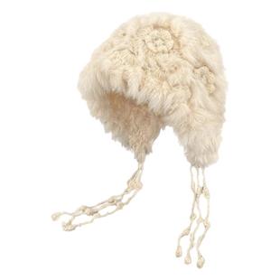 2025仿兔毛针织毛线帽子女秋冬季氛围感大头围保暖流苏毛绒雷锋帽