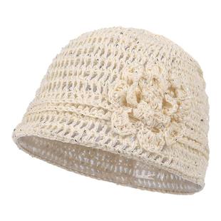 神仙藤井树手工编织细闪花朵镂空针织帽女2025春夏薄款复古包头帽