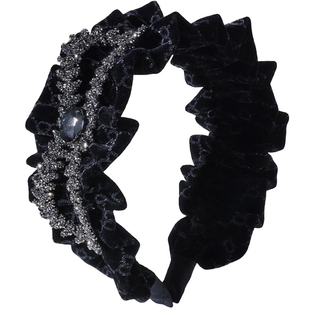 蕾丝丝绒水钻蝴蝶结发箍女2024年新款宽边高颅顶压发头箍洗脸发卡