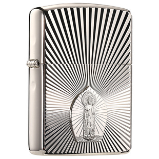 Zippo打火机正品纯银贴章盔甲观音原装正版官方网店送领导收藏级