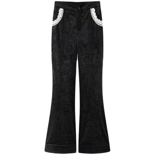 拉拉家复古宫廷风高级小香钉珠丝绒喇叭裤长裤子GFC2312257-1