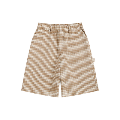 ATRY美式复古格子廓形六分裤男高腰纯棉透气缝线装饰宽松休闲潮牌