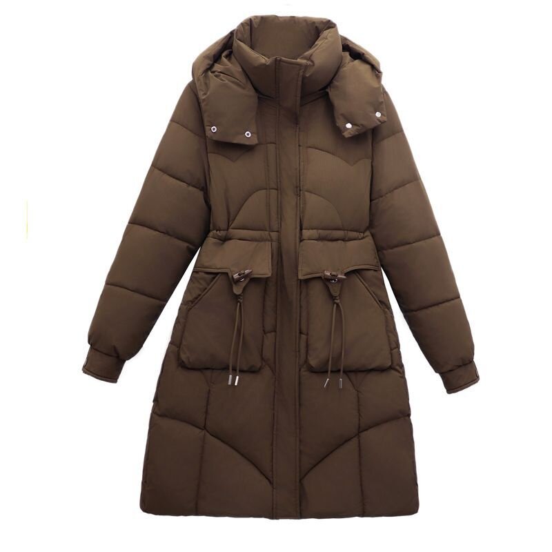 韩版冬装女连帽加厚显瘦中长棉服