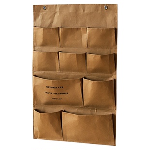 日式牛皮纸收纳挂袋墙挂式床头门后杂物整理袋多功能储物袋子家用