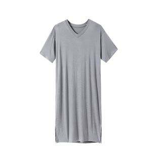 莫代尔男士睡裙夏天新款冰丝凉感睡袍宽松大码长款短袖家居服睡衣