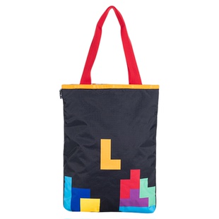 LeSportsac乐播诗新款Tetris联名系列黑色彩色方块大容量托特包