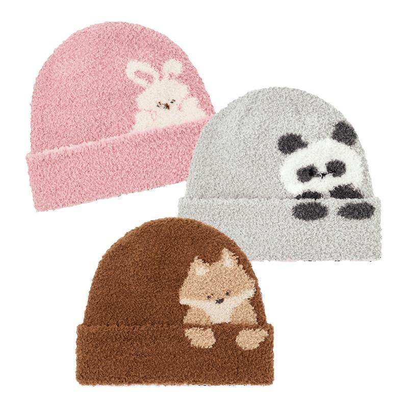 尼多熊儿童帽子男女宝宝保暖毛线帽半边绒加厚冷帽婴儿帽子秋冬季