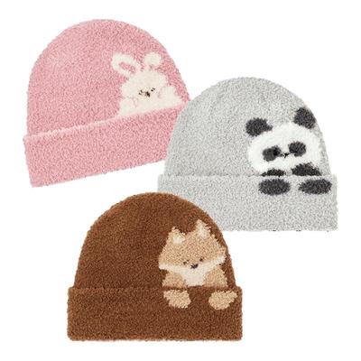 尼多熊毛线帽儿童帽子柔软半边绒