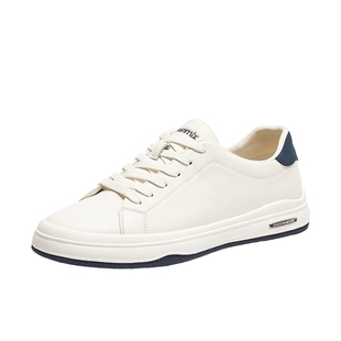 天美意牛皮小白鞋休闲鞋男士运动鞋鞋子男鞋薄底板鞋2026春季新款