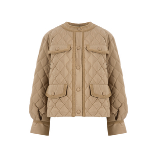 MARYLING玛俪琳冬季驼色圆领菱形格短款羽绒服A1CGW96051