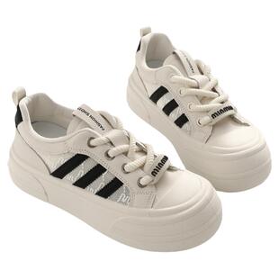 踩屎感厚底松糕鞋女新款夏季平底运动板鞋增高透气网面小白鞋A636