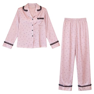 少女真丝睡衣女春秋季高级感蝴蝶结印花甜美风家居服两件套送闺蜜