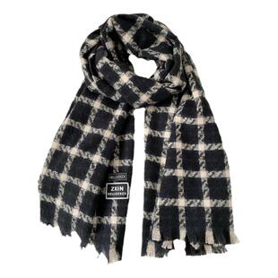冬季新款黑白方块格子围巾女生加厚保暖长款披肩两用百搭学生围脖