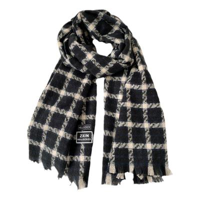 黑白方块格子围巾女生加厚