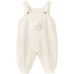 木生棉男女宝宝纯棉背带裤秋冬季婴儿保暖可爱连体裤外出服背心裤