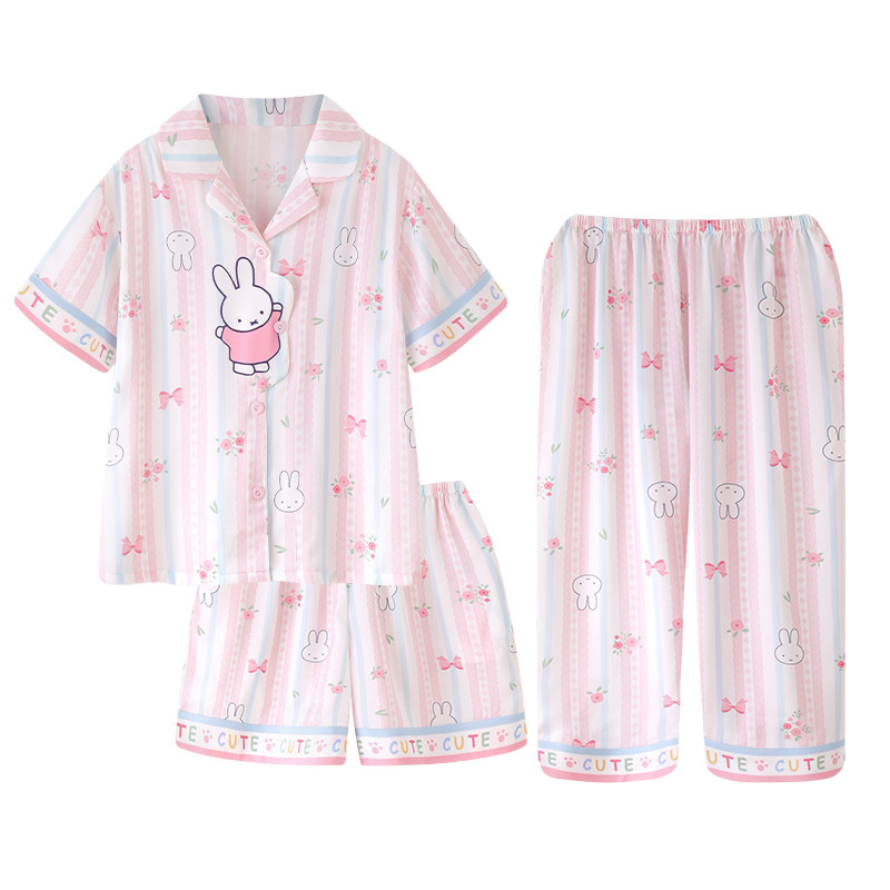 女童短袖冰丝夏季卡通兔子家居服