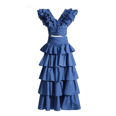 度假风立体花上衣荷叶边半身裙